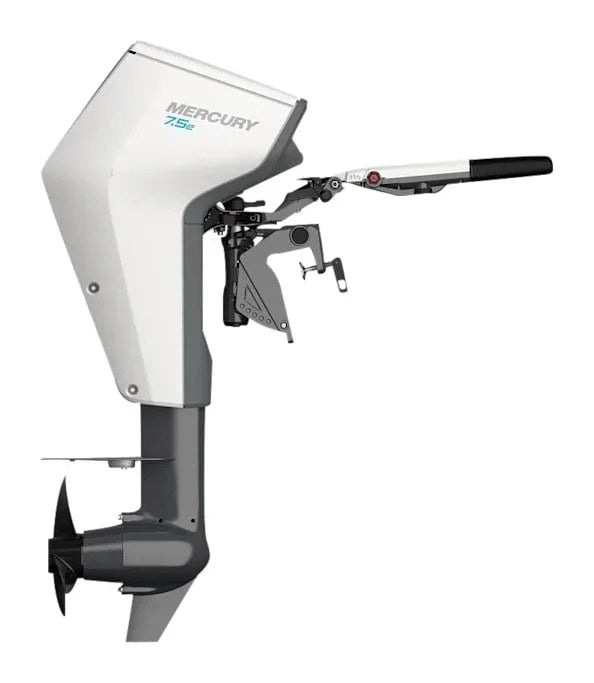 Casavibeo Mercury Avator 7.5E 20-inch shaft electric outboard motor with control handle and sleek black design.