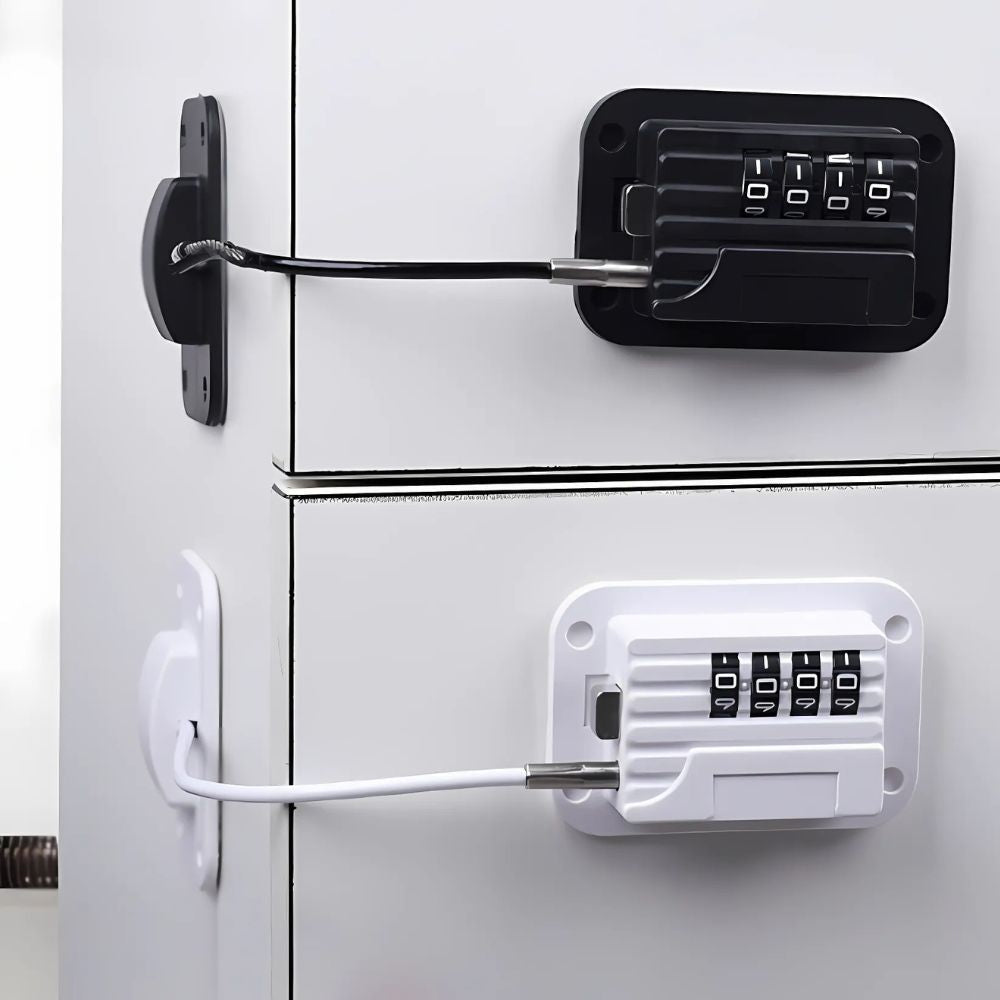 Belro Secure Fridge Door Safety Lock with code, electronic smart lock for fridge safety and child prevention.