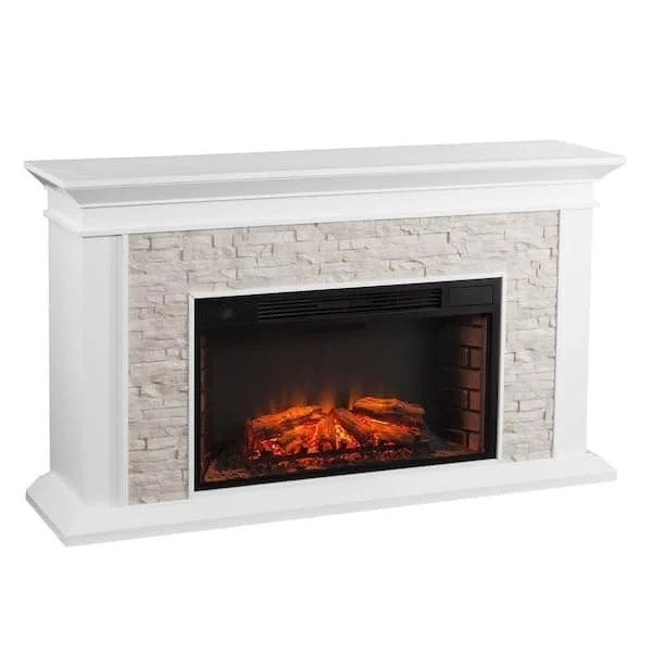 Casavibeo Ithaca 60.25-inch electric fireplace with realistic flame display and modern black finish, ideal for living room decor.