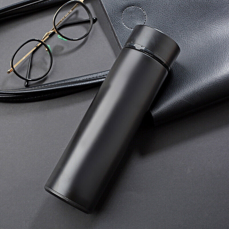 Belro LED temperature display thermos bottle showing a digital readout and sleek stainless steel design for hot or cold drinks.