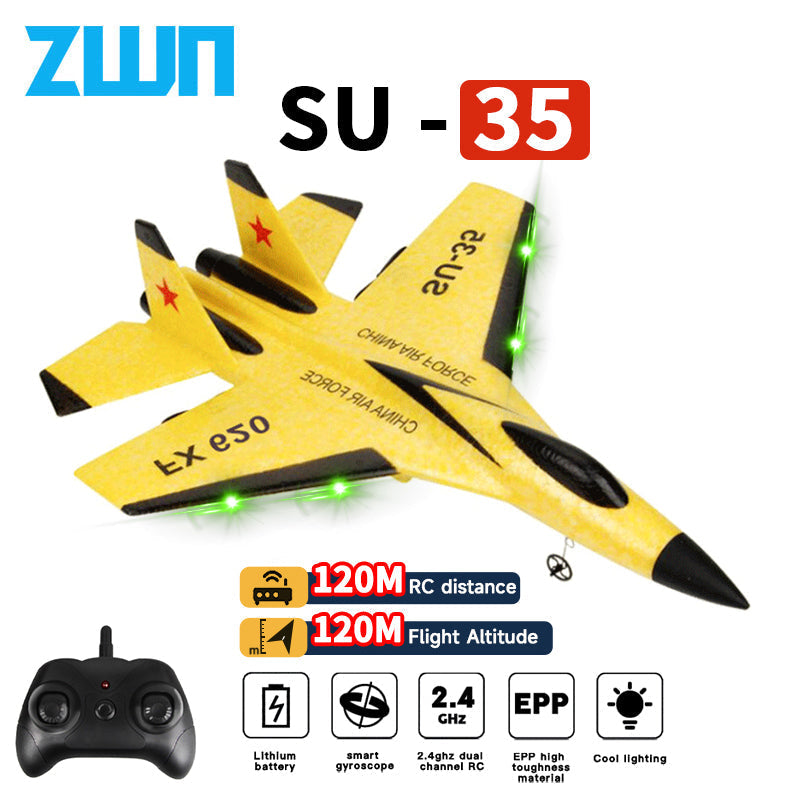 Belro RC SU35 2.4G drone with LED lights, remote control glider aircraft, toy airplane model for kids and hobbyists