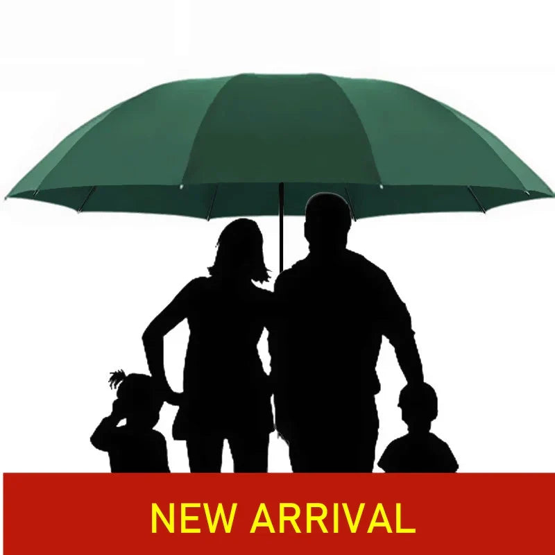 Belro super large folding umbrella open, showing its extensive canopy and sturdy handle for protection against rain.