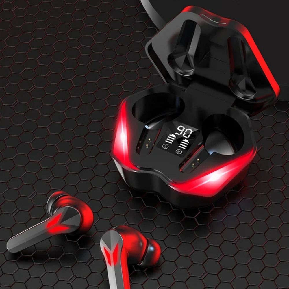Belro wireless gaming earphones with microphone, in-ear headphones for PC gaming, featuring a sleek design and built-in mic.