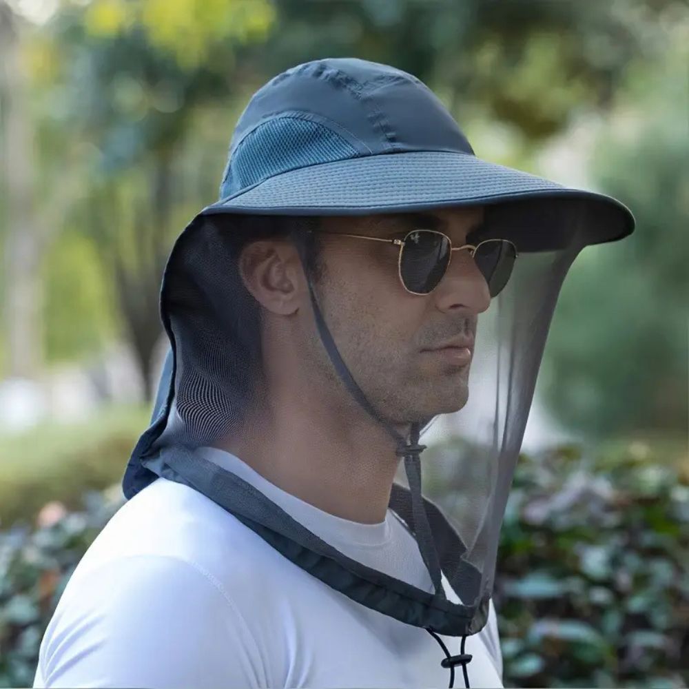 Belro wide brim sun and mosquito protection hat with breathable fabric, designed for outdoor sun safety and insect defense.