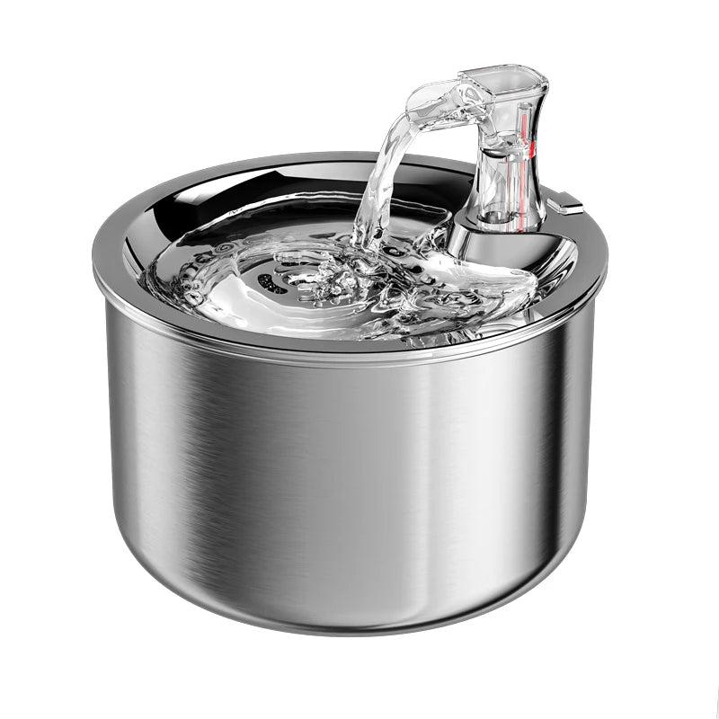Belro stainless steel cat water fountain with filter and sensor, designed for pet hydration and easy use.