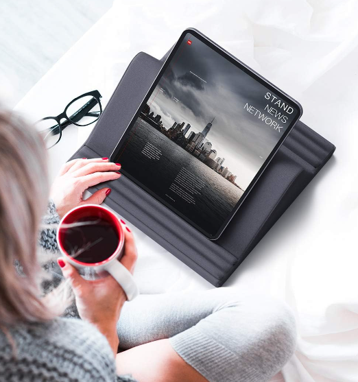 Belro tablet pillow stand with soft cushion for comfortable lap use, compatible with all tablets and electronic devices.
