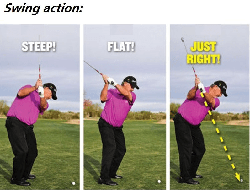 Belro Laser Golf Swing Aid demonstrating a golfer’s swing plane with the device aligned during a practice shot.