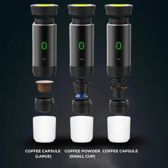 Belro 3-in-1 portable coffee maker for home and travel, compact electronic device with brewing components visible.