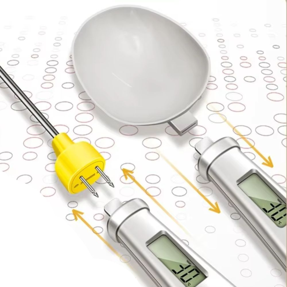 Belro 2-in-1 digital mini spoon scale and food thermometer showing a compact device with digital display and stainless steel spoon