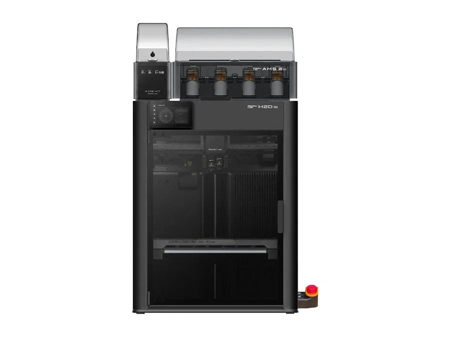 Casavibeo Bambu Lab H2D 3D printer with sleek design and advanced features, shown from a front angle on a clean workspace.