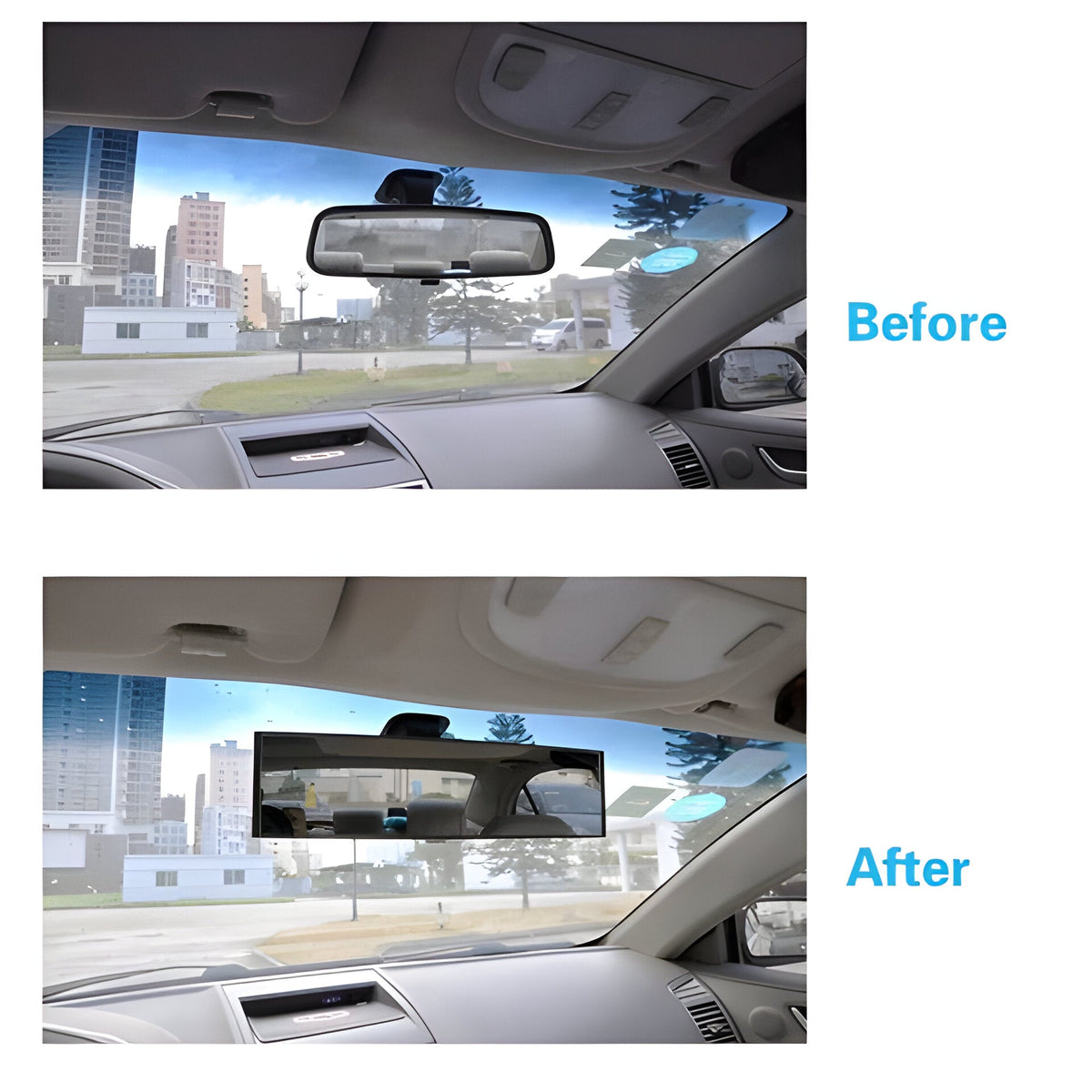 Belro No Blind Spot Rear View Mirror for electronics, showing a sleek monitor with the product attached for improved visibility.