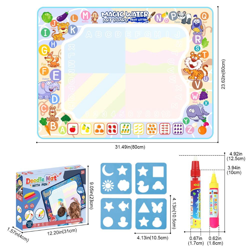 Belro Magic Reusable Doodle Mat for kids, featuring colorful doodles and no-mess coloring surface in a playful toys and games setting.
