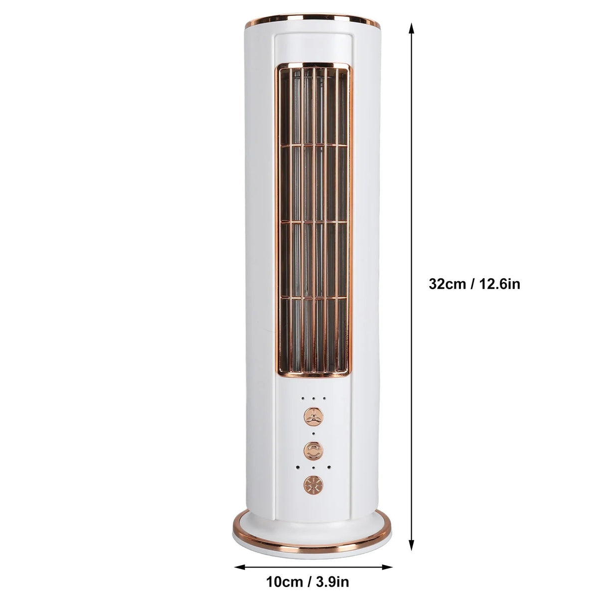 Belro bladeless desktop air conditioner fan with remote, showing sleek design, control panel, and adjustable air vents.