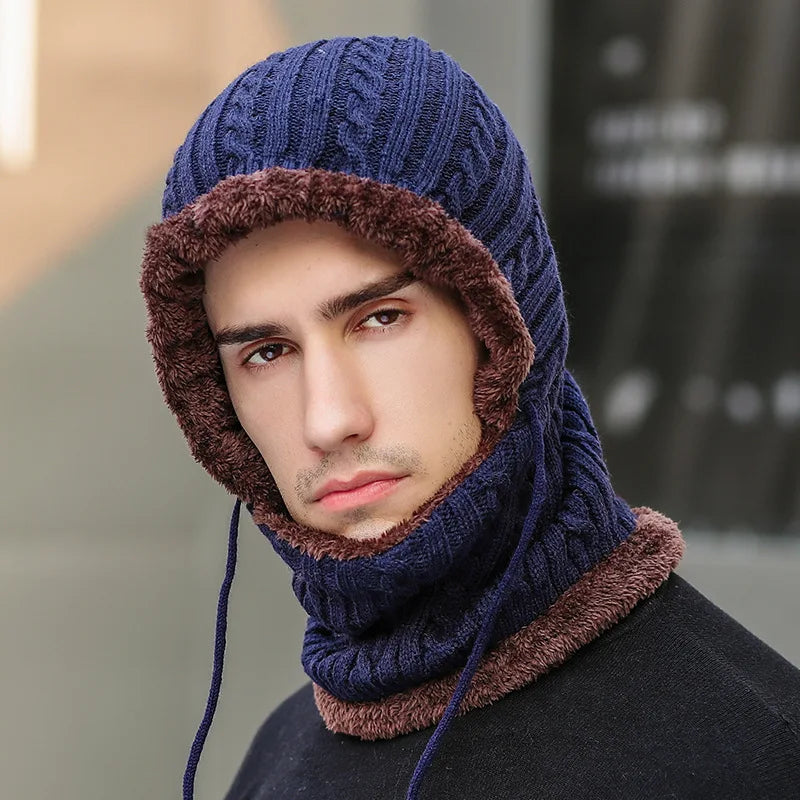 Belro winter knit hat balaclava with integrated scarf, cozy and warm clothing accessory for cold weather wear.