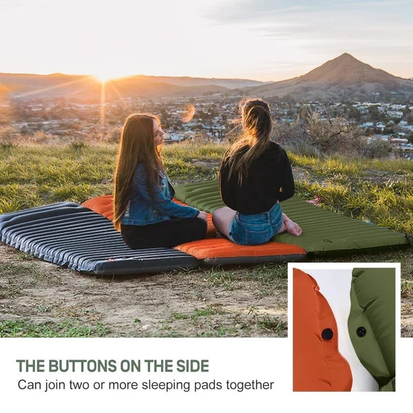 Belro camping inflatable mattress displayed on a camping site, portable and lightweight for outdoor sleeping comfort.