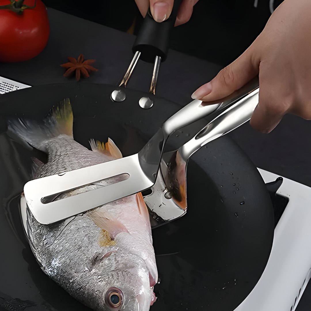 Mivoza stainless steel spatula tongs, 2-in-1 cooking tool with flip and grip functions, ideal for kitchen and grilling use
