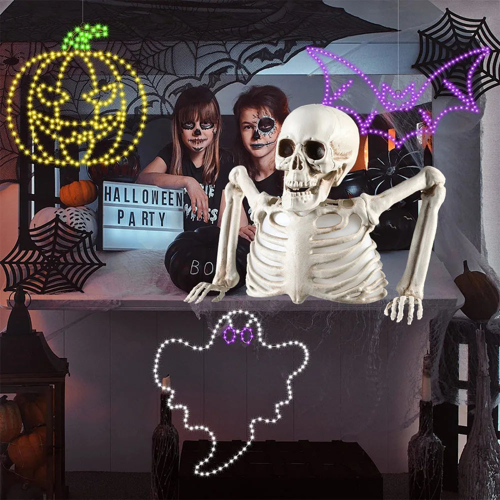 Belro glowing skeleton head Halloween decoration for home and garden decor, featuring a spooky skeletal design with glowing effects.