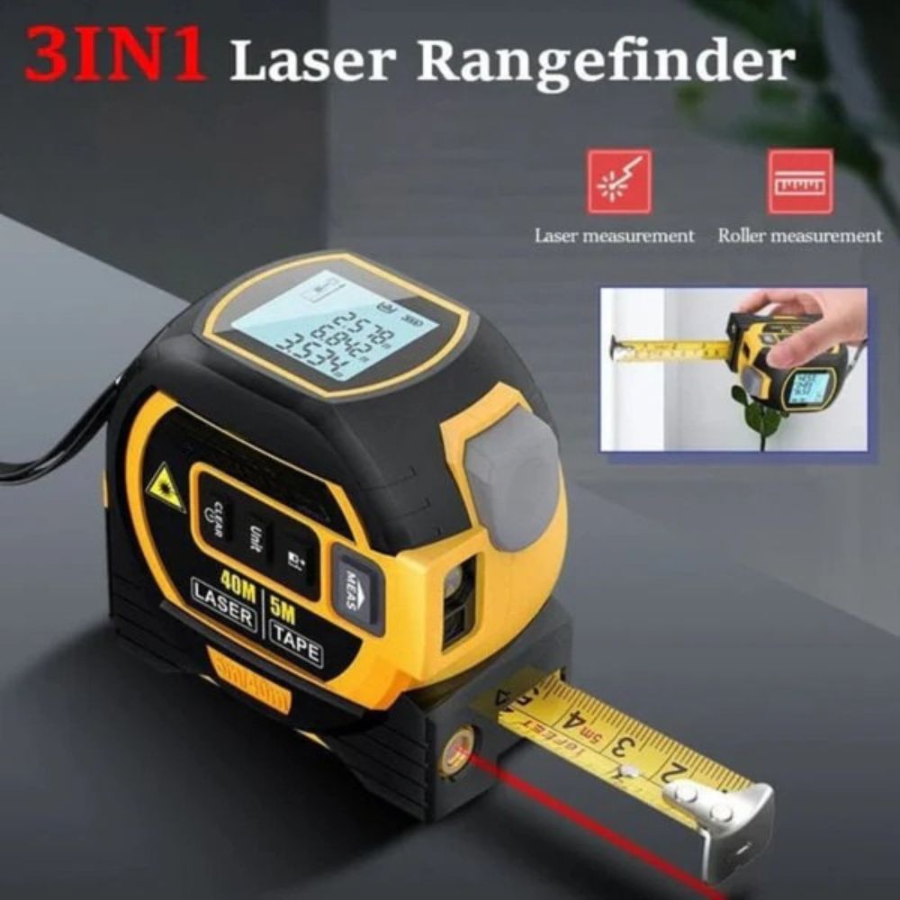 Belro 3-in-1 Infrared Laser Tape measure with digital display, measuring tape, and infrared sensor for precise measurements.