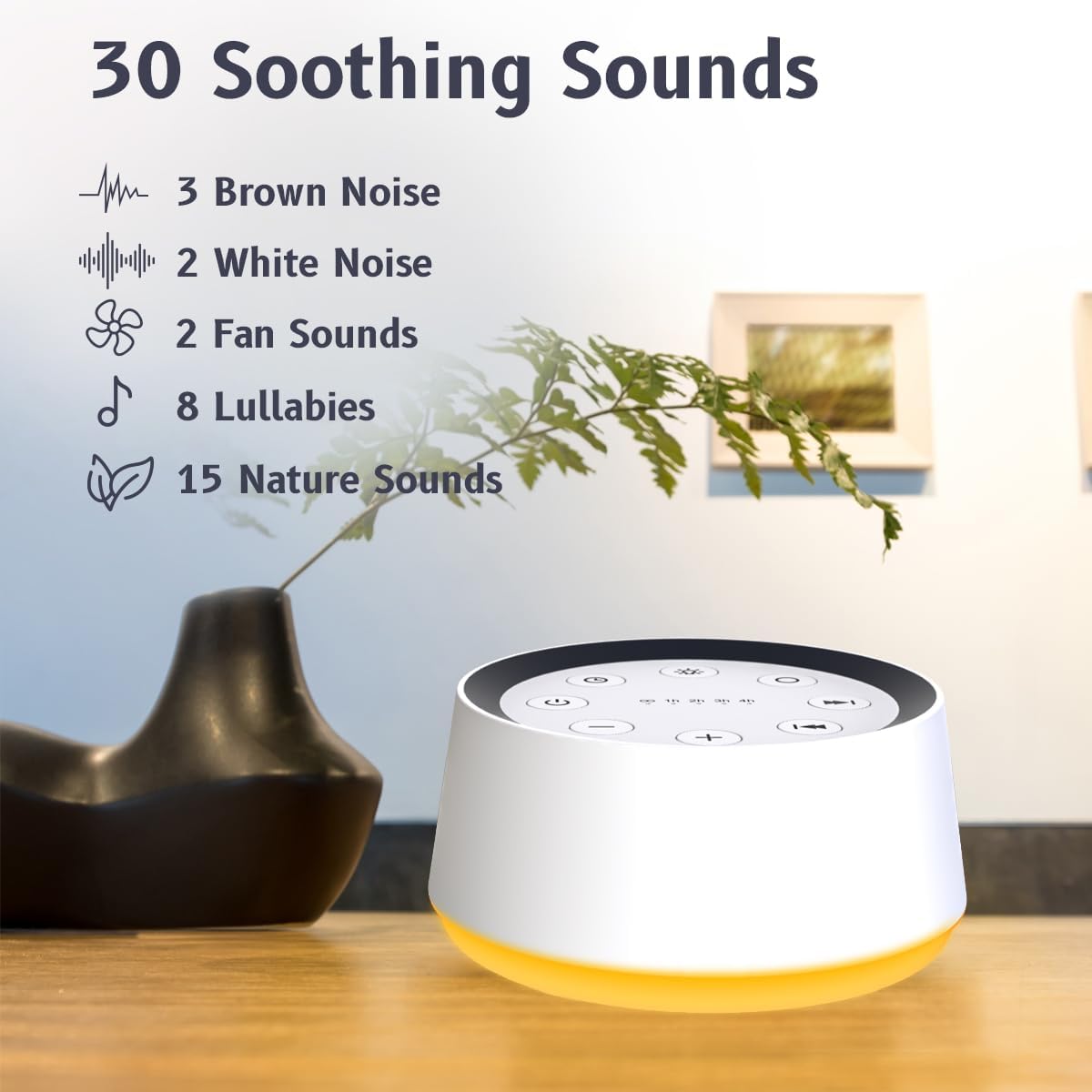 Belro Baby Sound Machine Noise device resting on men's clothing, showcasing compact design and soft, neutral colors.