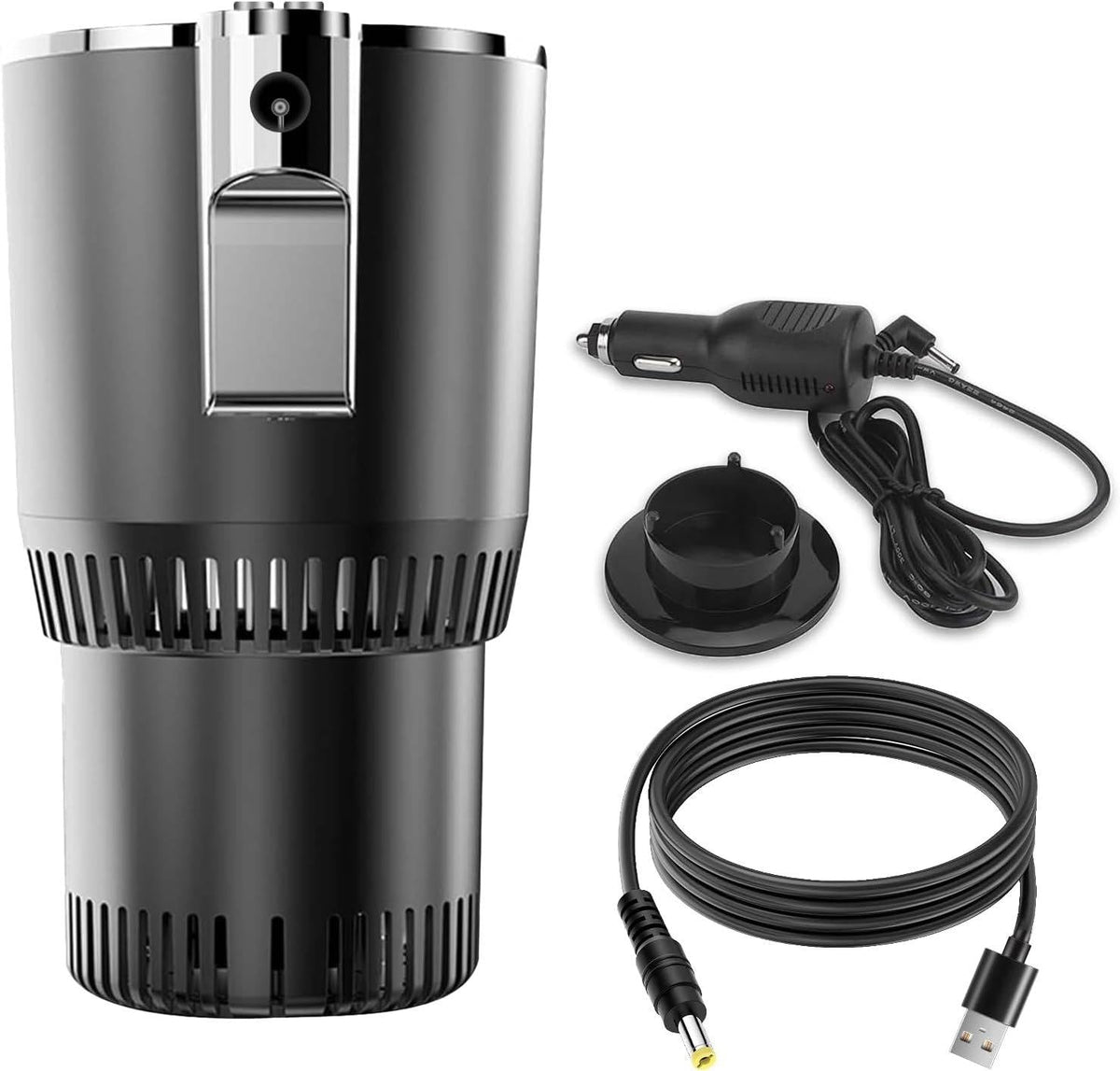 Belro smart car cup holder for hot and cold beverages, designed for easy placement in vehicles, with sleek electronic controls.