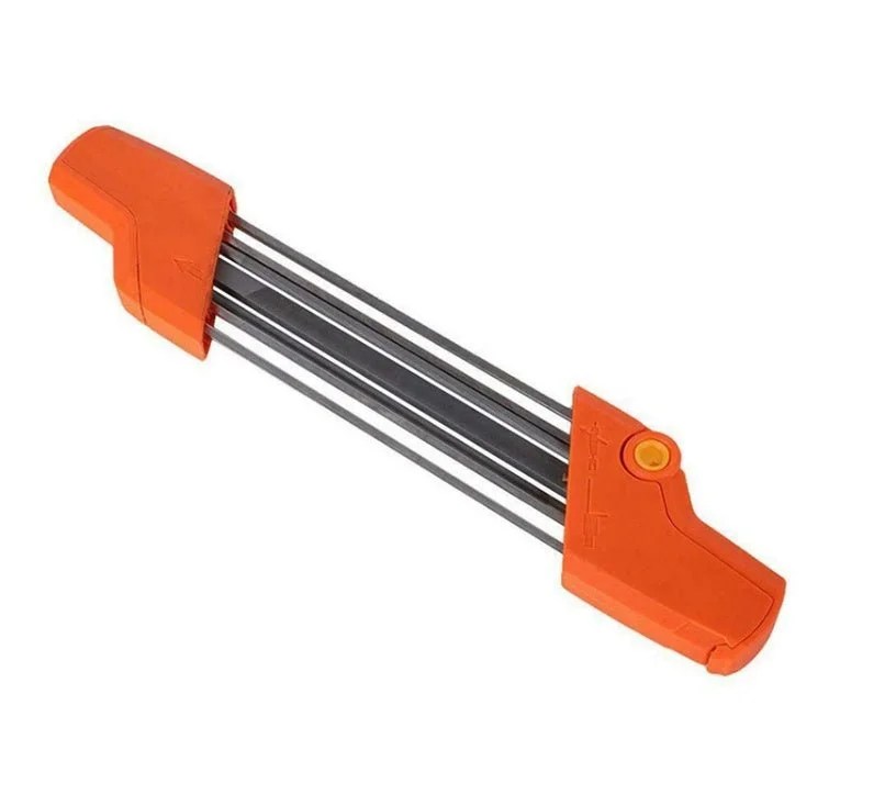 Casavibeo chainsaw sharpening file kit with 13/64" round files and flat file for 3/8" and .404" metal chainsaw chains.