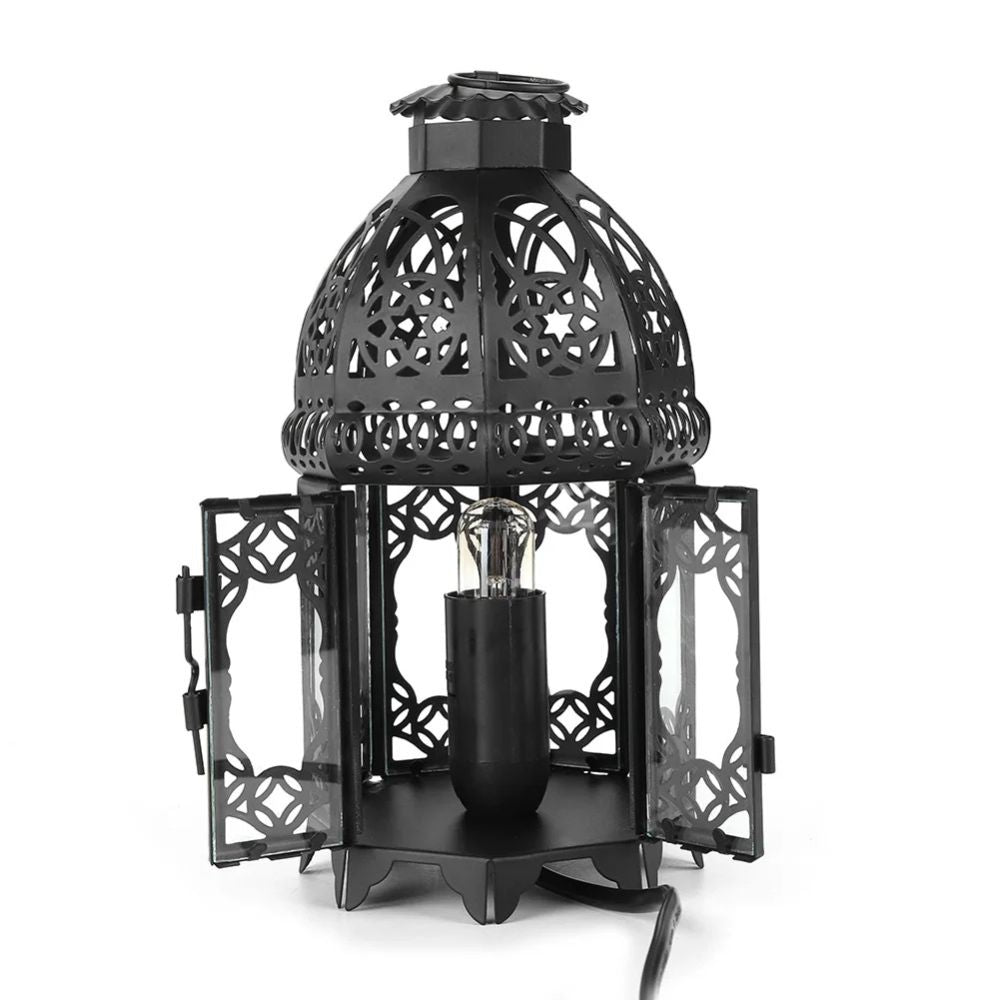Vintage iron salt rock tabletop lamp by Belro, outdoor home and garden décor with rustic industrial style.