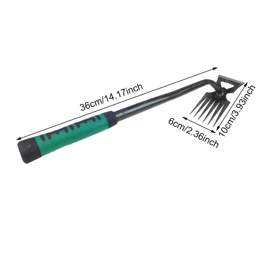 Heavy-duty weed puller tool with six tines from Belro, designed for gardening and weed removal.