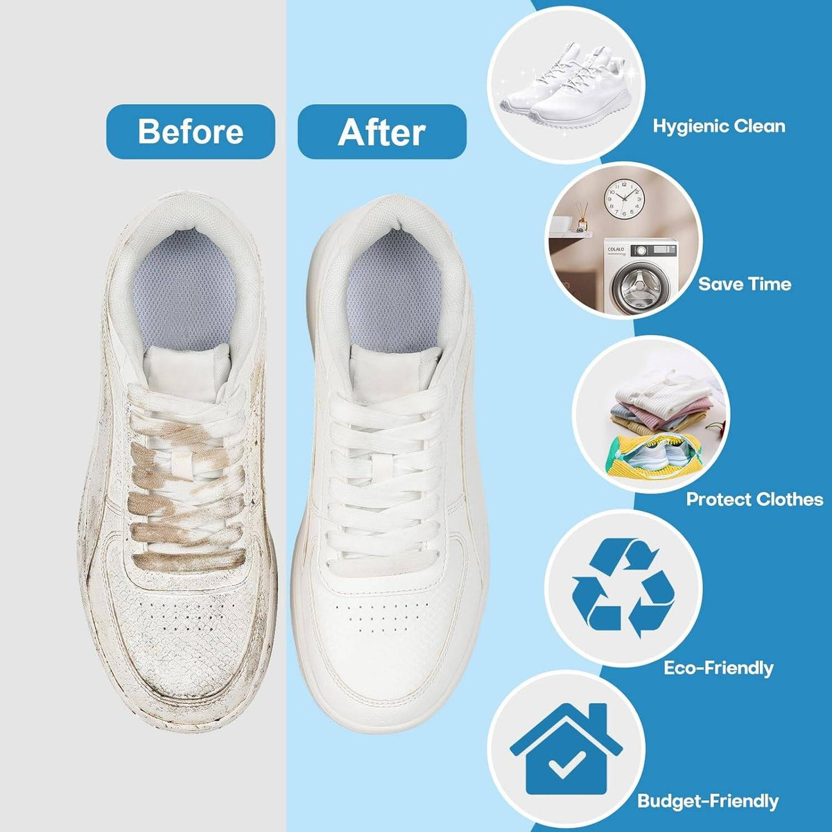 Belro sneaker cleaner for footwear, showing a spray bottle and cleaning brush on a white background for easy shoe cleaning.