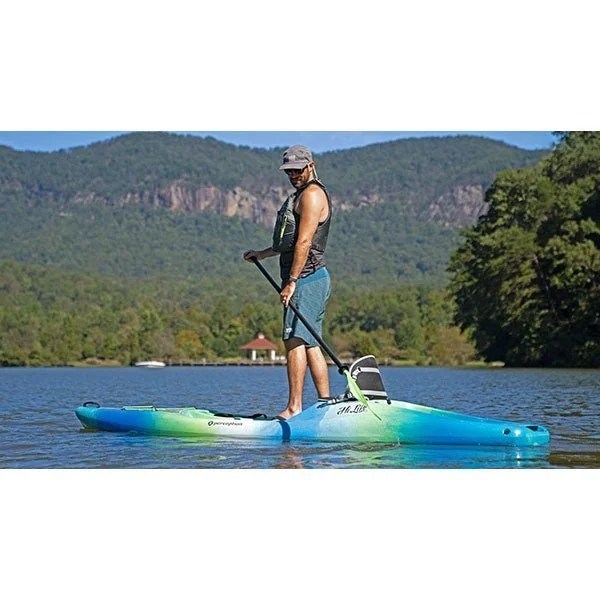 Casavibeo Perception Hi Life 11 kayak on water, featuring a sleek design, adjustable seat, and paddle accessories.