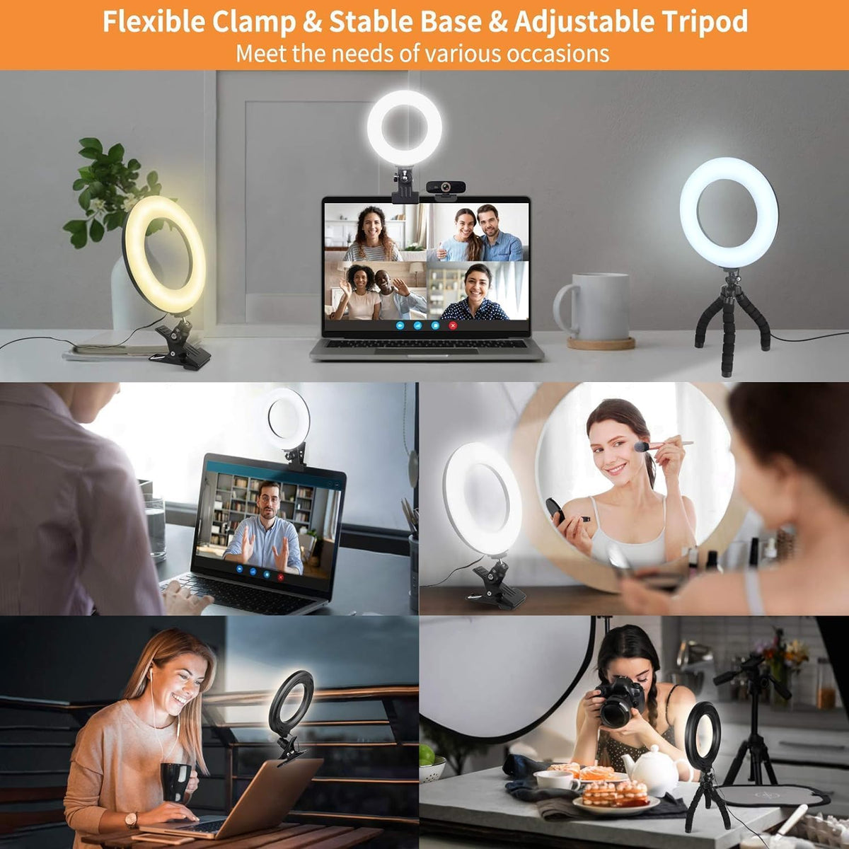 Belro clip-on laptop ring light attached to a laptop for improved lighting during video calls and recordings.
