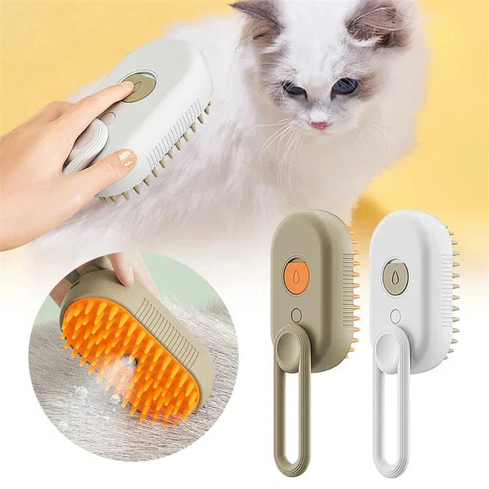 Belro Easy Groom Steam Brush for dogs, pet grooming tool with steam function, used for detangling and cleaning dog fur.