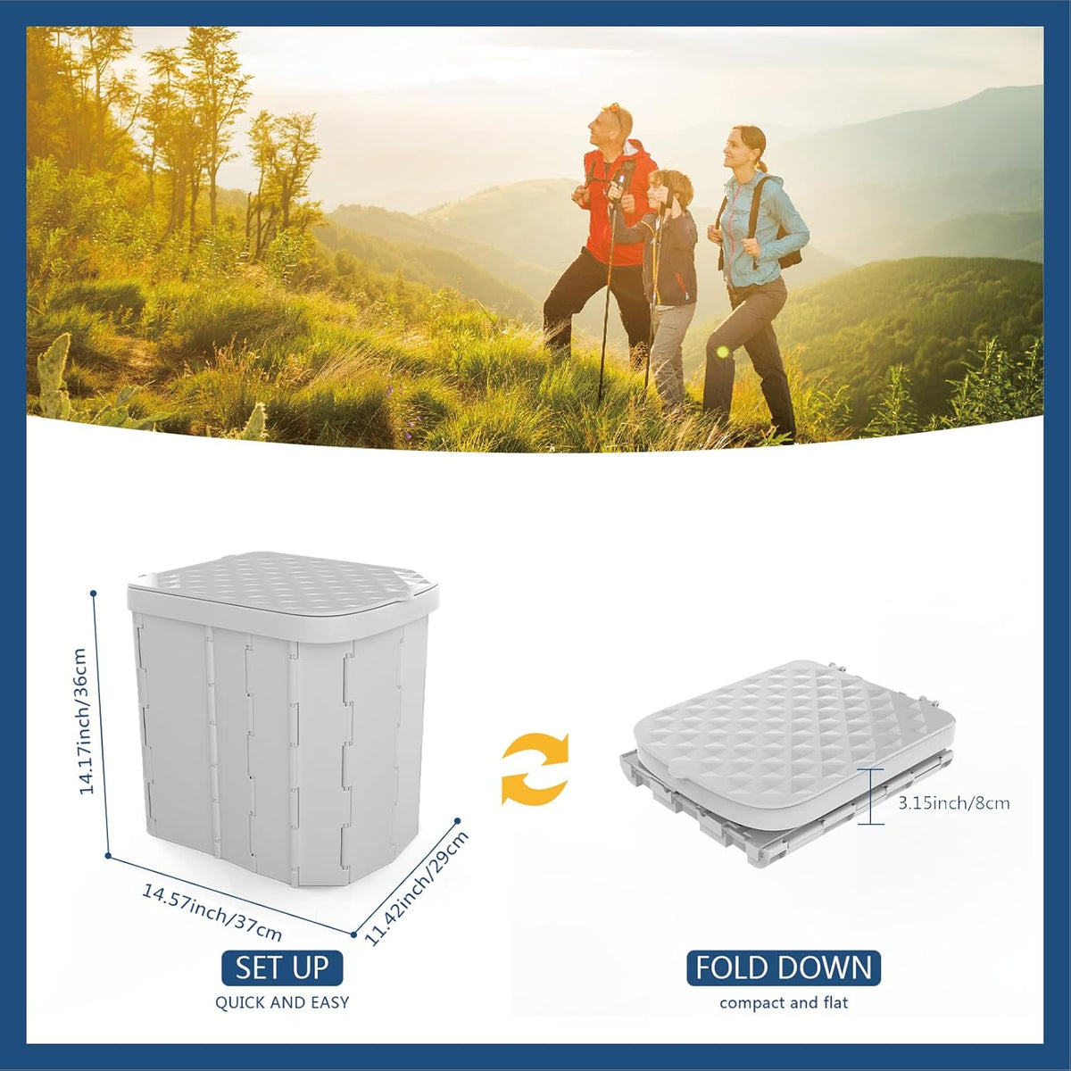 Portable camping toilet by Belro, compact outdoor waste disposal solution for camping and outdoor use.
