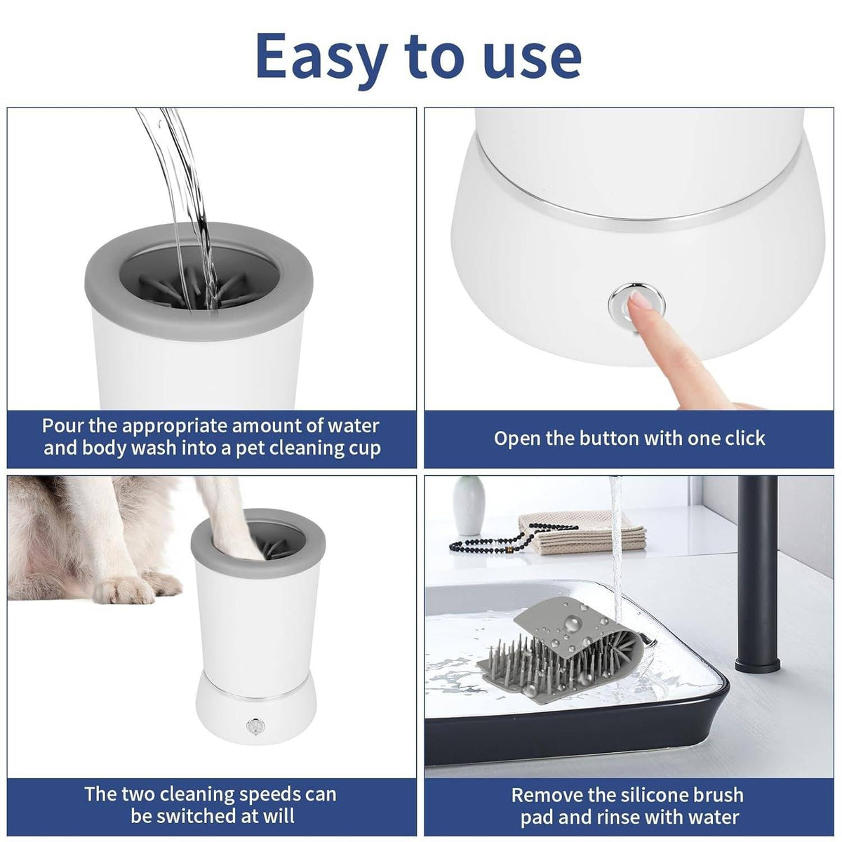 Belro automatic dog paw cleaner with soft brushes for easy paw cleaning during grooming.