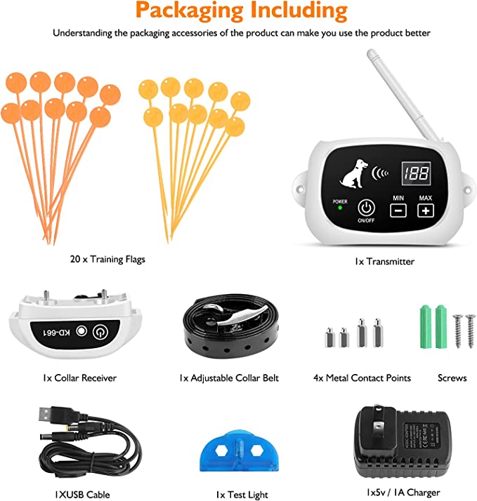 Belro wireless dog fence with collar, electronic pet containment system, showing the collar and boundary setup in use.