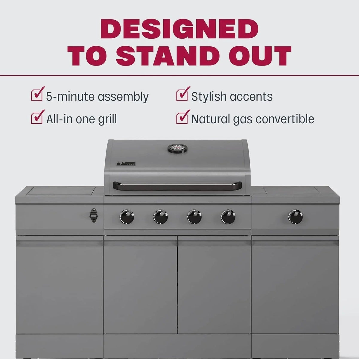 Casavibeo Fresno Series 5-burner grill by TYTUS with stainless steel construction and multiple burners, ideal for outdoor cooking.