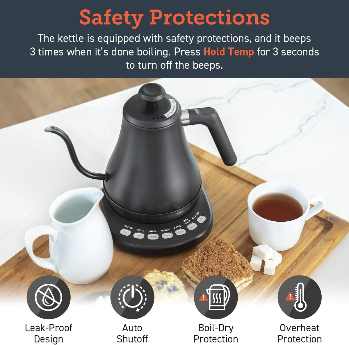 Belro electric gooseneck kettle with a sleek design, featuring a long spout and digital temperature control for precise brewing.