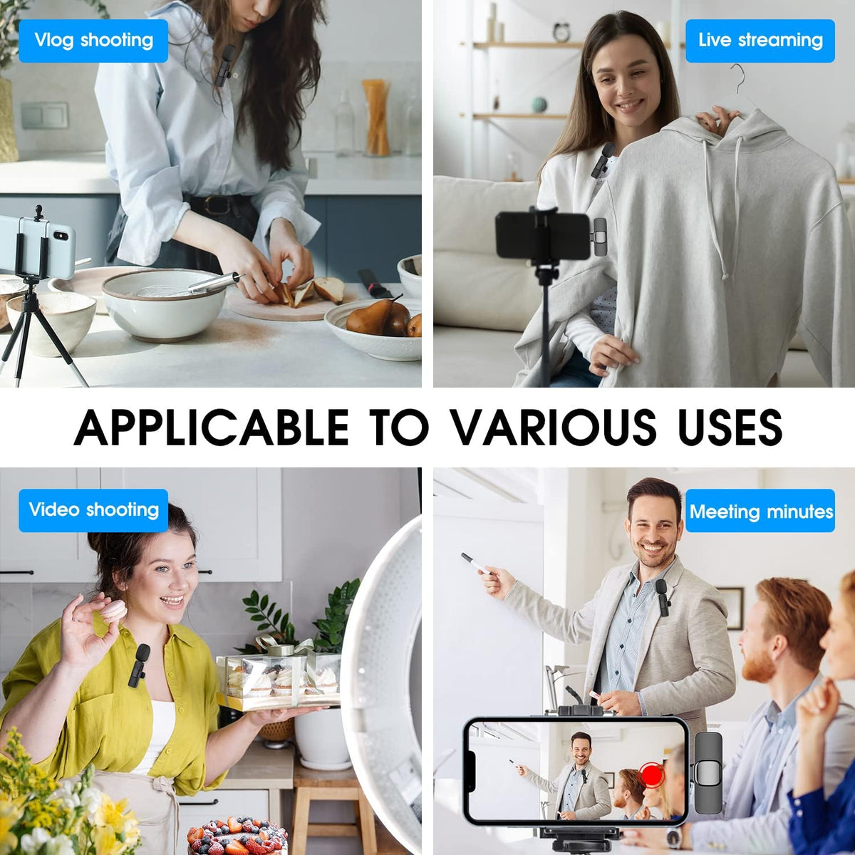 Belro 2-pack wireless microphones for iPhone and iPad, portable audio microphones for mobile recording and streaming.