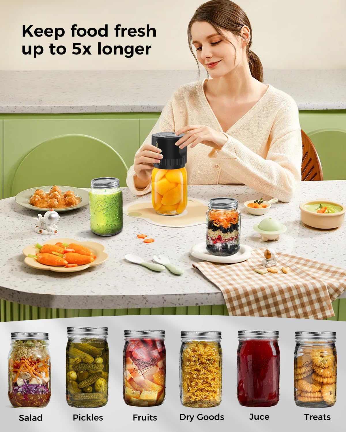Belro Mason Jar Electric Vacuum Sealer Kit for home kitchen use, featuring a compact design and sealing accessories in the image.