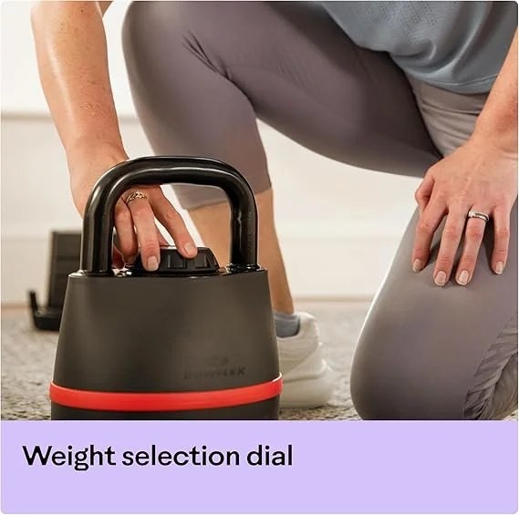 Casavibeo BowFlex SelectTech 840 adjustable kettlebell with black handle and weight dial for versatile strength training exercises.