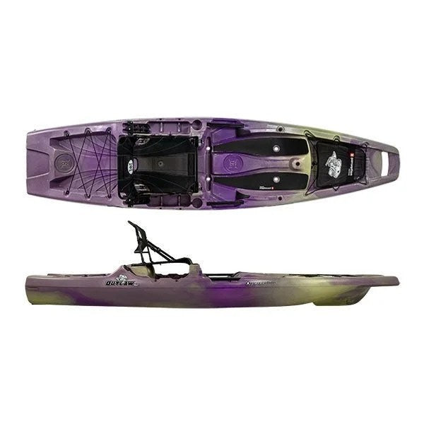 Casavibeo Perception Outlaw 11.5 fishing kayak shown on water, featuring seating, storage compartments, and fishing gear mounts.