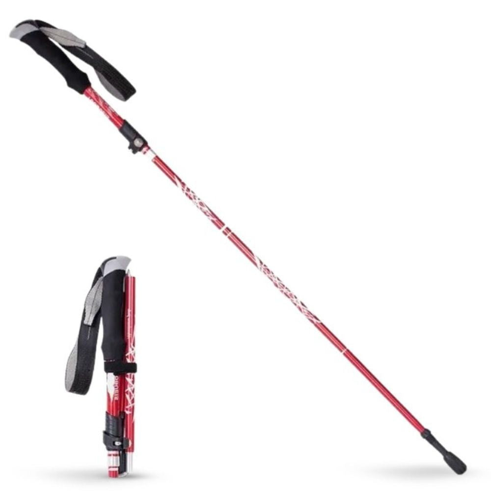 Belro premium automatic retractable hiking stick with ergonomic handle and adjustable length for outdoor hiking and trekking activities.
