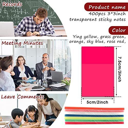 Clear Belro transparent sticky notes for office and stationery use, shown in a close-up image with notes ready for writing.