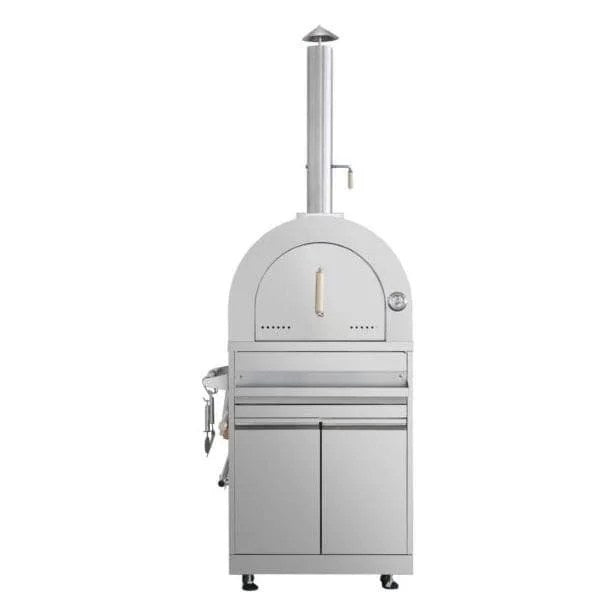 Casavibeo Thor Kitchen outdoor pizza oven and cabinet model MK07SS304, stainless steel design with cooking area and storage compartments.