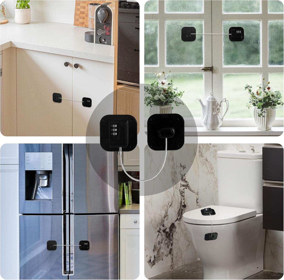 Belro fridge lock 2-pack for secure cabinet and fridge safety, featuring durable plastic and easy-to-use keyless locking mechanism.