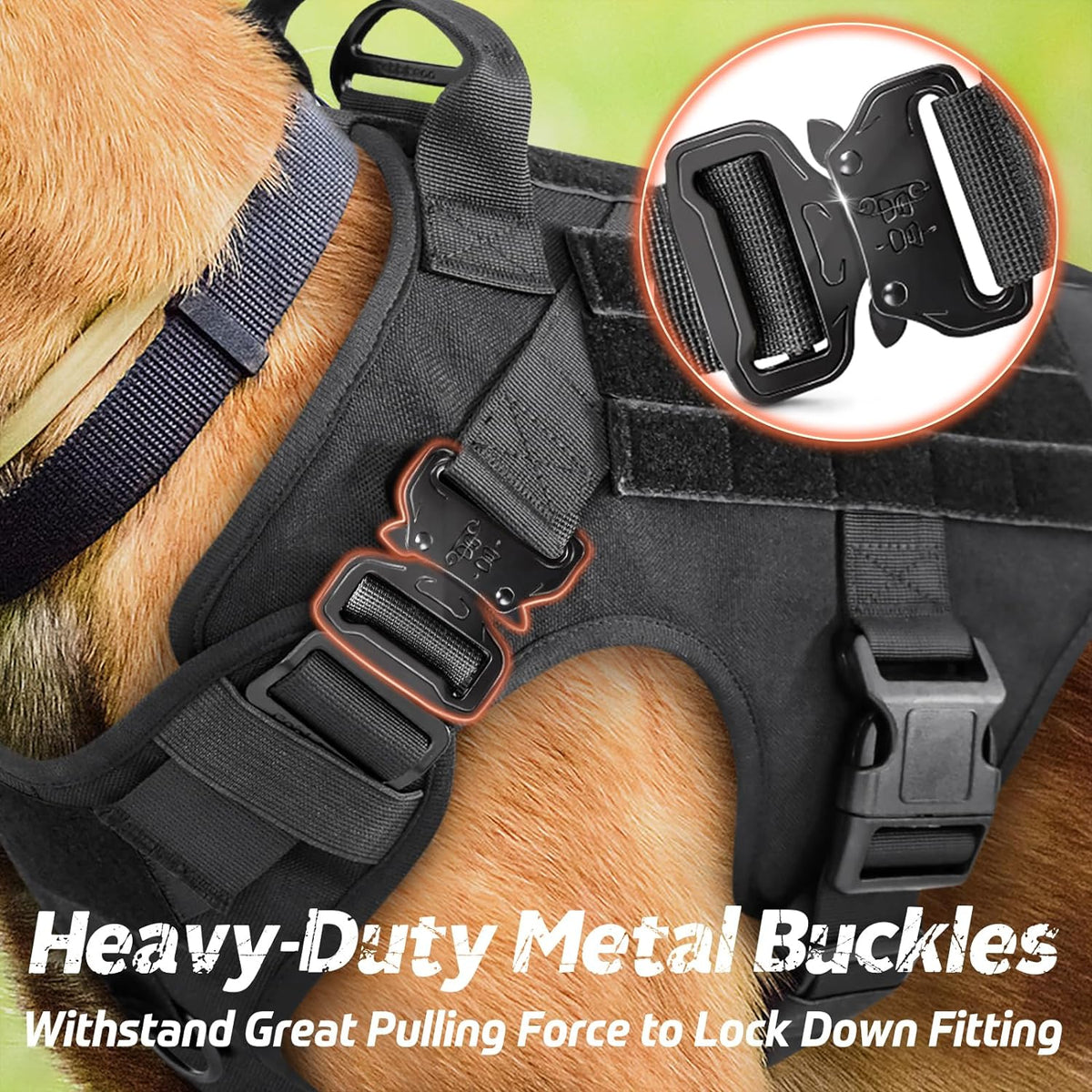 Belro tactical no pull dog harness with adjustable straps and sturdy buckles, designed for comfortable control during walks.
