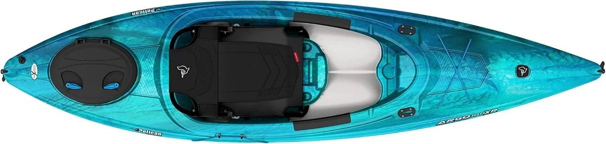 Casavibeo Pelican Argo 100XR recreational kayak on water, featuring a sit-on-top design and adjustable seating for outdoor paddling.