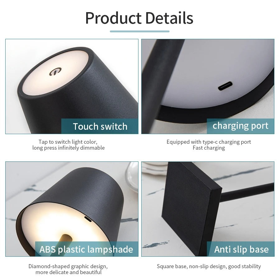 Belro bedside touch table lamp for outdoor use, featuring modern design and soft lighting for home and garden spaces.