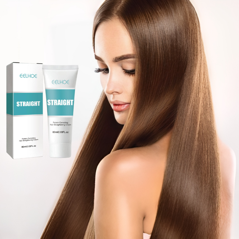 Belro Instant Keratin Hair Straightening Cream tube with label, showcasing smooth, sleek hair and a bright, clean background.