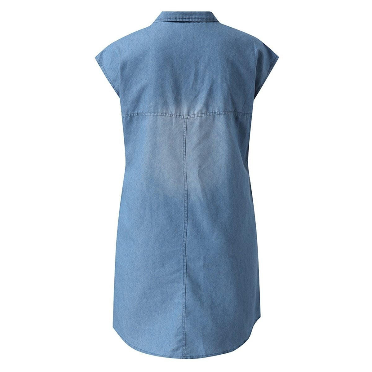 Belro denim straight dress styled as shorts, featuring classic blue denim fabric and a casual, relaxed fit.