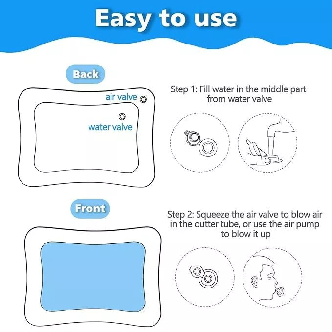 Inflatable baby water play mat by Belro, featuring a cushioned PVC surface for infant tummy time and toddler water activities.